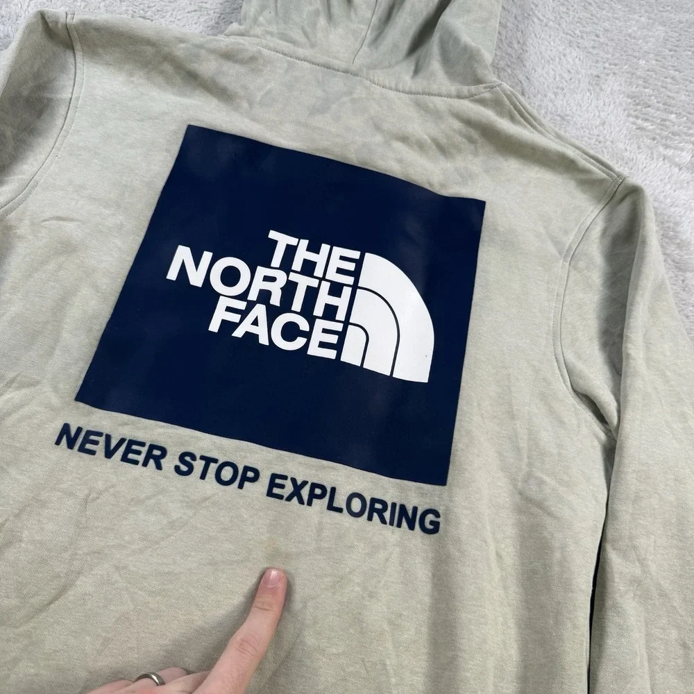 The North Face Hoodie Men Medium Beige Tie Dye Fleece Drawstring Hiking Pullover